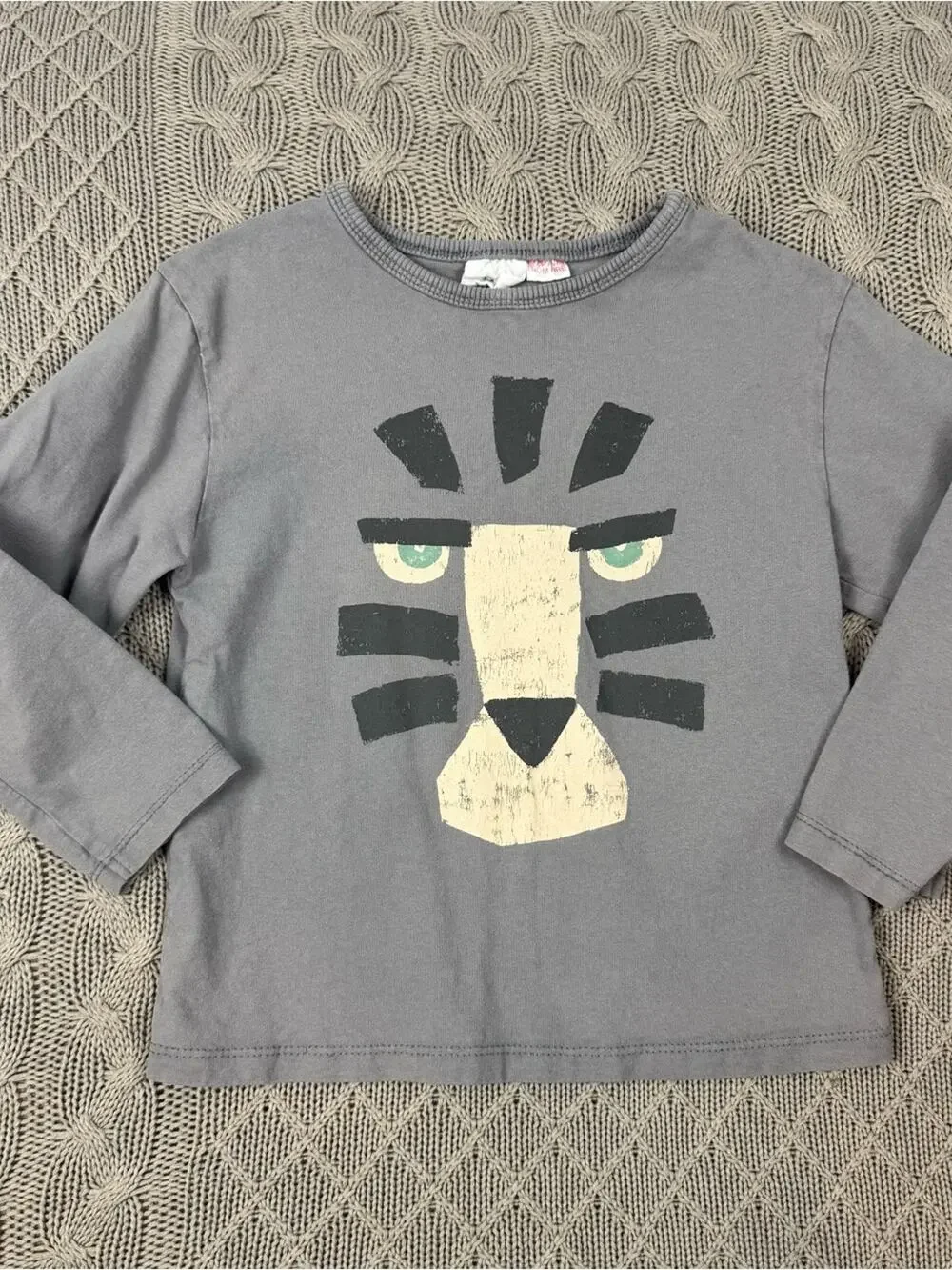 Zara Kids Grey Long-Sleeve Tee with Lion Graphic ~ 3/4